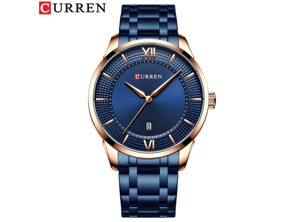 Relógio de Quartzo À Prova D'água com Calendário e Pulseira de Aço Inoxidável, Relógio Masculino Minimalista para Negócios. MDUG (azul)