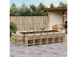 Vidaxl 17 Pcs Conjunto De Jantar P/ Jardim C/ Almofadões Vime Pe Bege