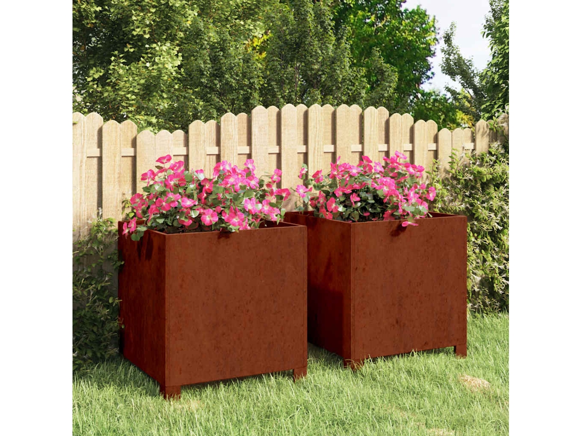 Vasos de Jardim com pernas 2 Pcs 40x40x40cm Aço Corten Enferrujado HARLANV1