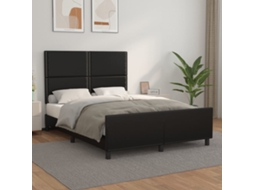 Vidaxl Estrutura Cama C/ Cabeceira 140x200 Cm Couro Artificial Preto