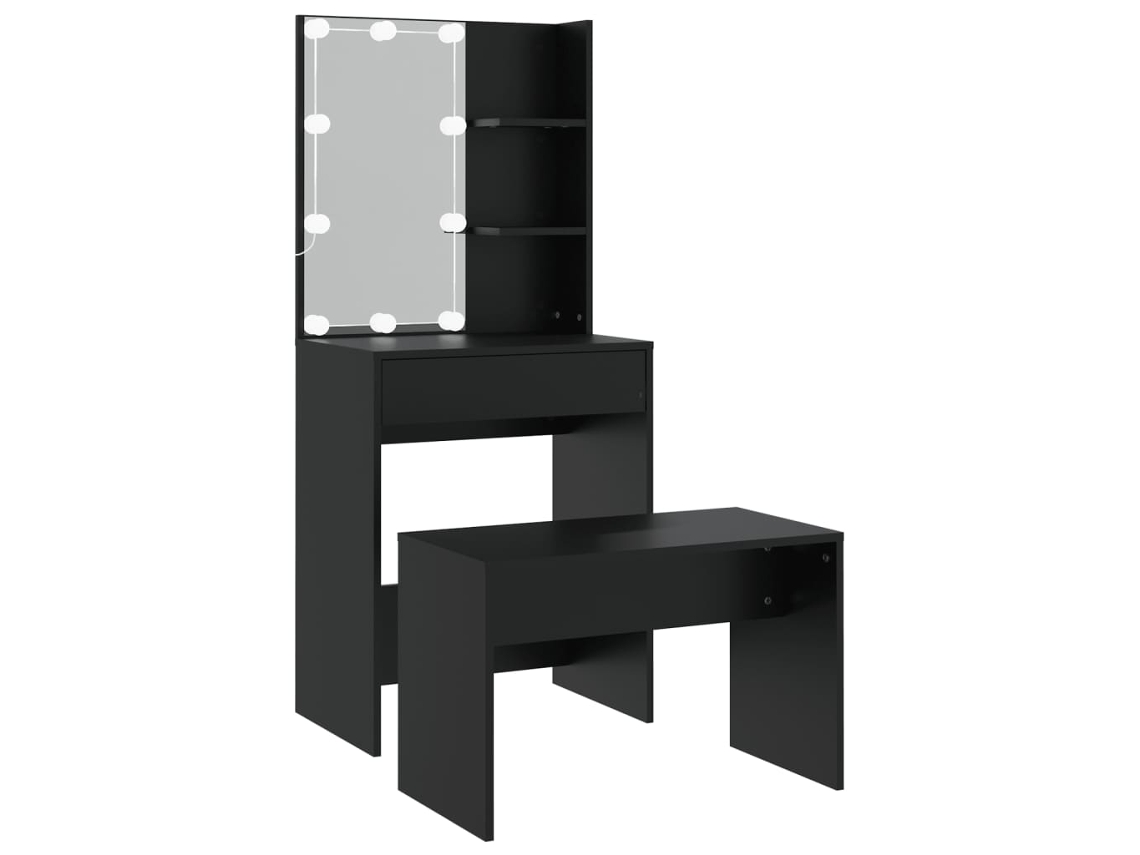 Dressing Table Set With Led, Dressing Table Sets With Leds Vidaxl Preto Madeira Processada (60 X 40 X 140 Cm)