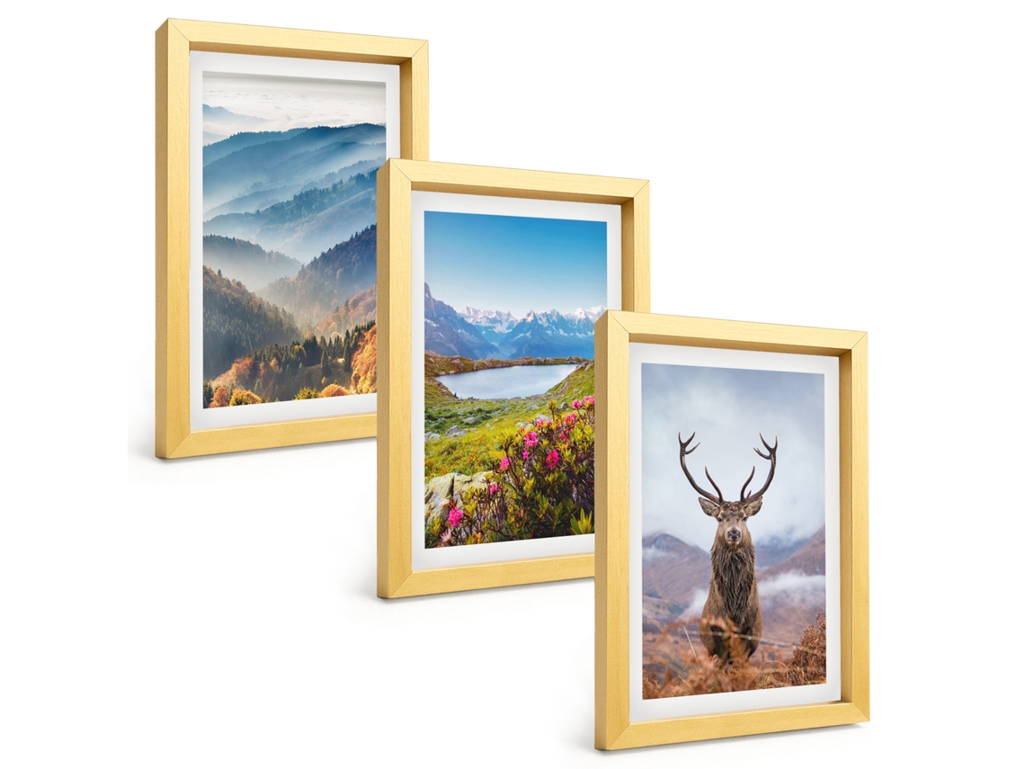 Composição De Quadros Montanha, Lago, Veado, Natureza Espelharte (3 Peças 20x30 Cm)