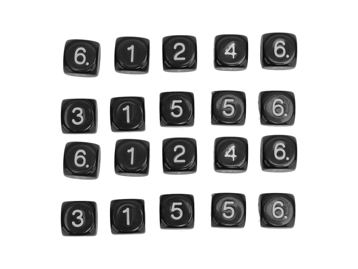 Mali 20 Peças Dados Numéricos de 6 Lados de Plástico 16mm com Cantos Arredondados para Ensino e Jogos de Mesa Preto