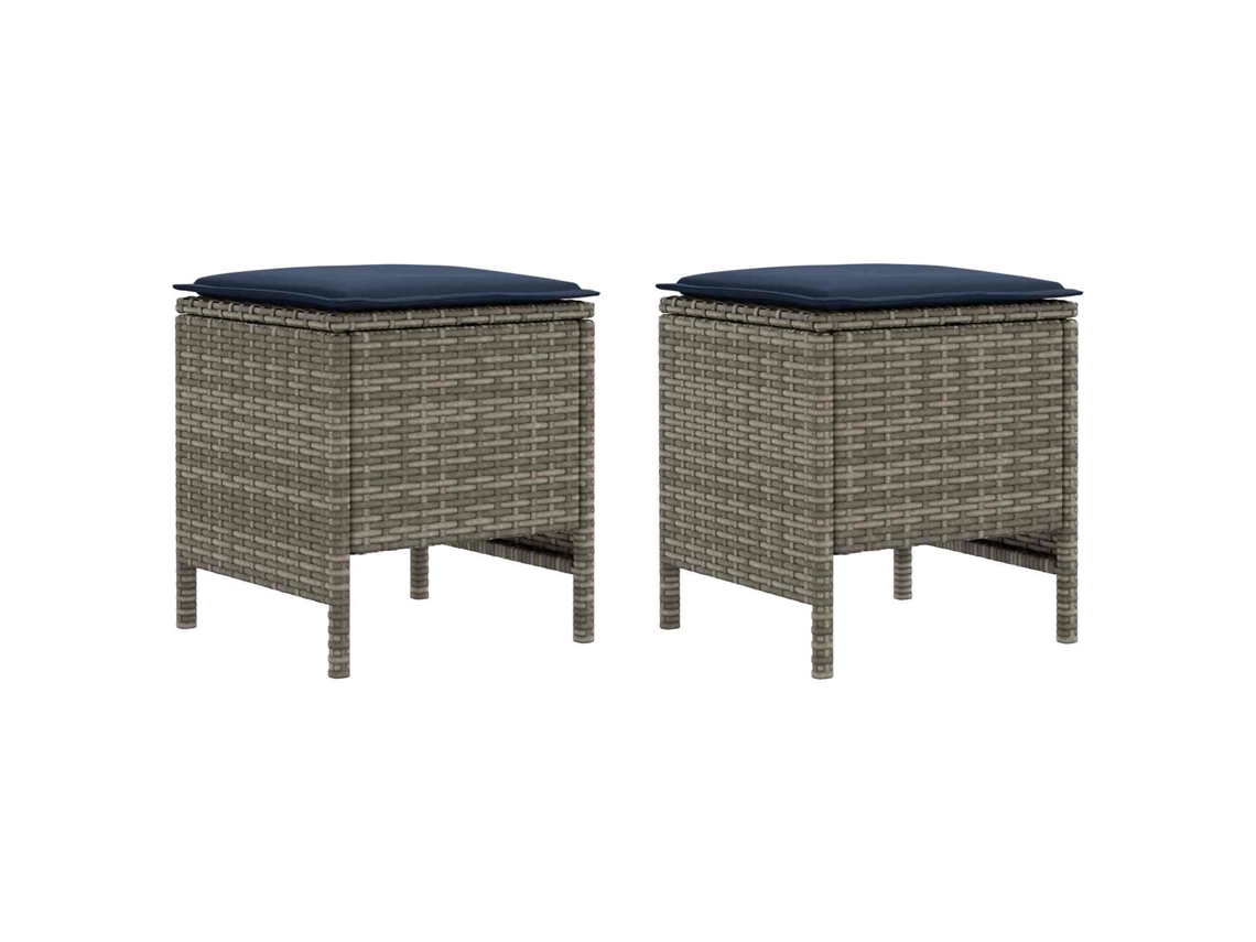 Maison Exclusive - 2 Unid. Pufe De Jardim Rattan De Pe Cinza E Azul Marinho