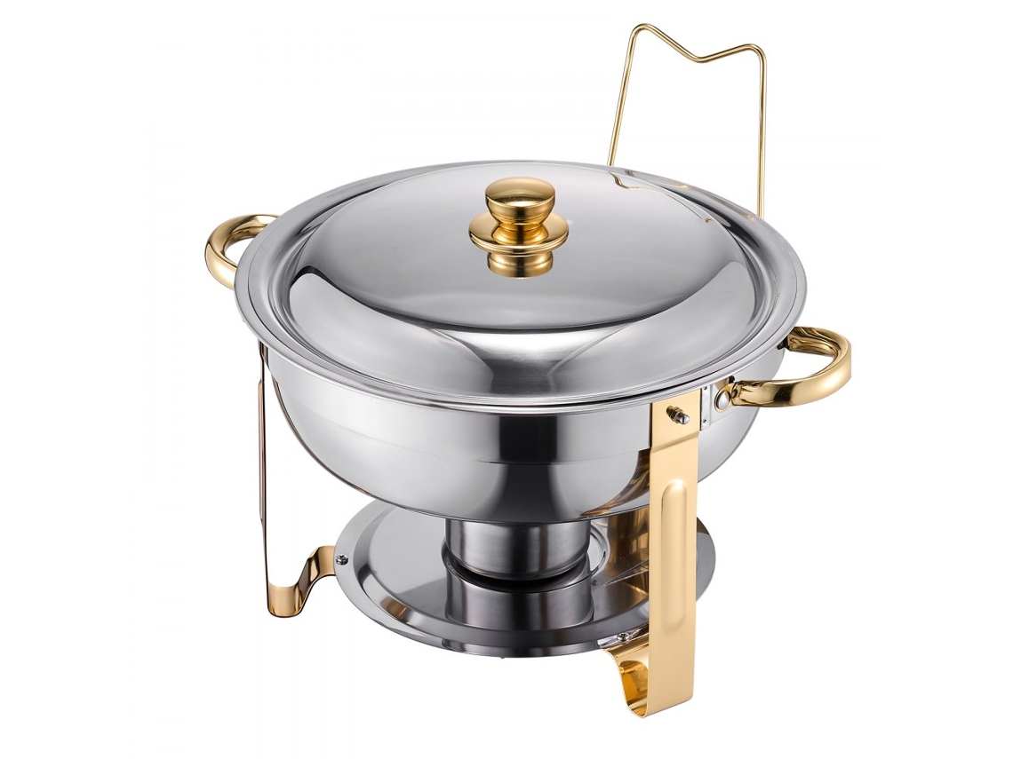Conjunto De Rechaud Dourado 4x4,7l Em Inox Para Buffet E Casamentos Tekmaquinas
