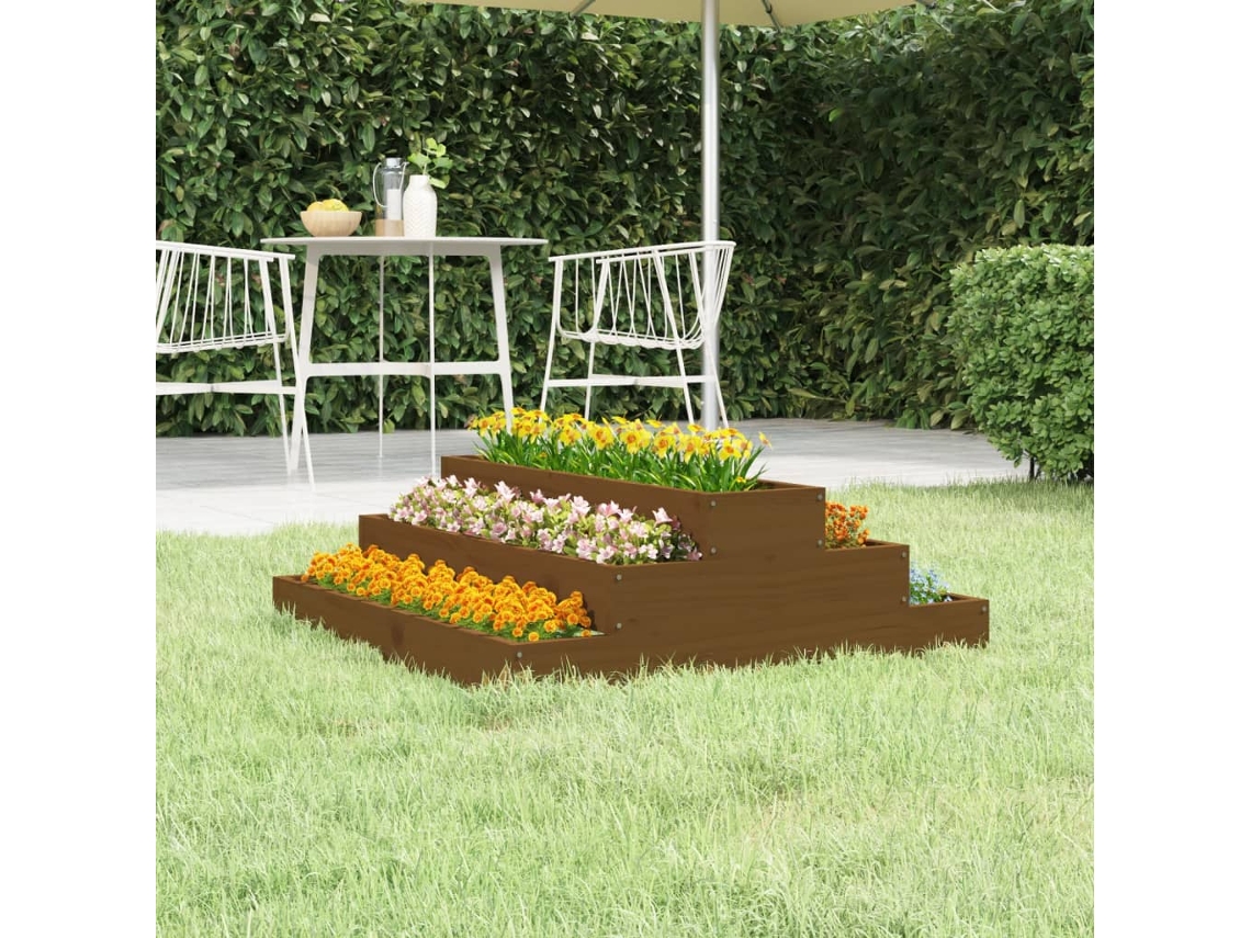 Vidaxl Vaso/floreira 80x80x27 Cm Pinho Maciço Castanho-mel