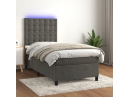 Cama Box Spring C/ Colchão/led 90x200 Cm Veludo Cinzento-escuro