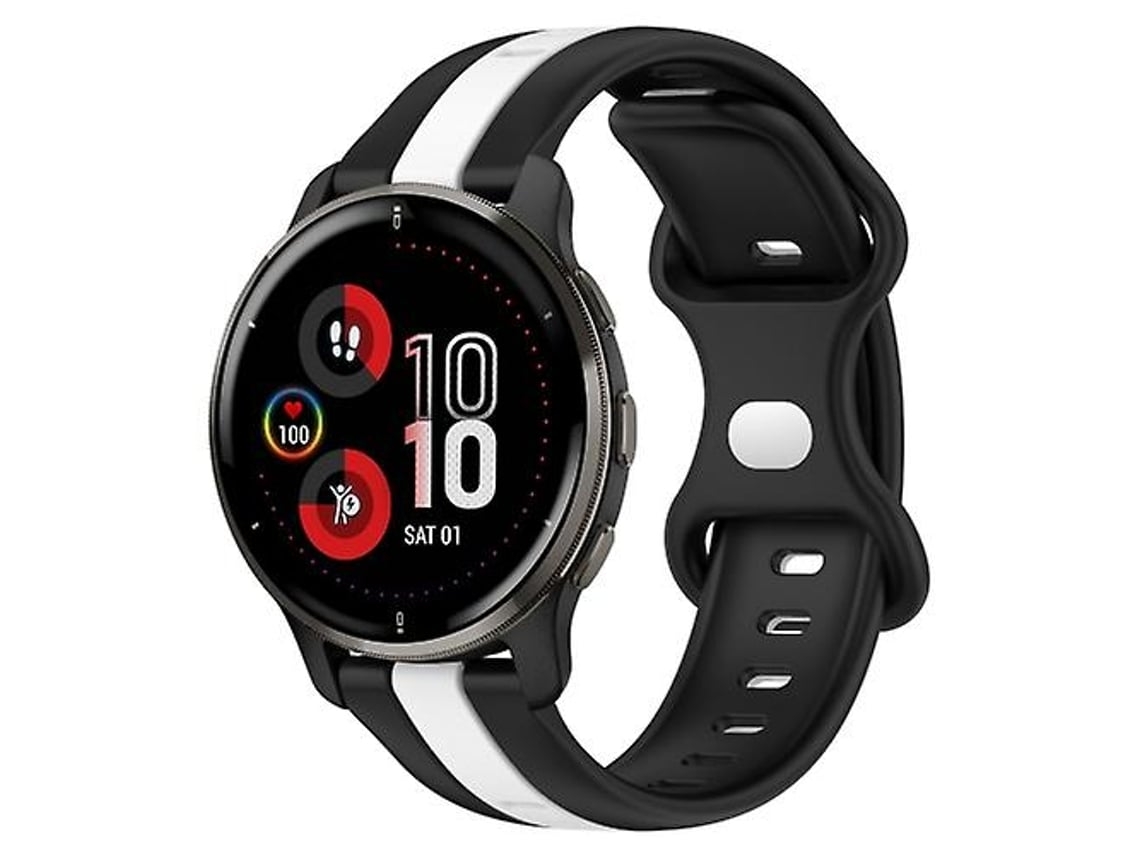 Pulseira Garmin Venu 2 Plus De 20 Mm Com Fivela Borboleta, Feita Silicone Bicolor, Preto E Branco., Acabamento Moderno