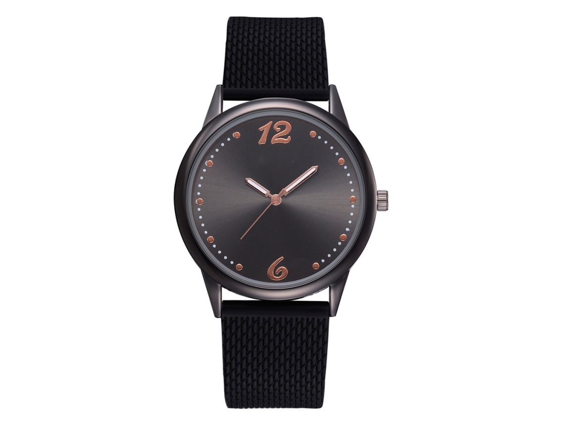 Relógio de Pulso Vintage de Quartzo com Cinta de Silicone Estilo Fashion (preto)