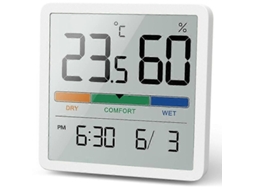 Termômetro e Higrômetro para Ambientes Internos, Termômetro Digital de Mesa com Monitor, Medidor de Umidade Preciso com Relógio GOKOCO (branco)