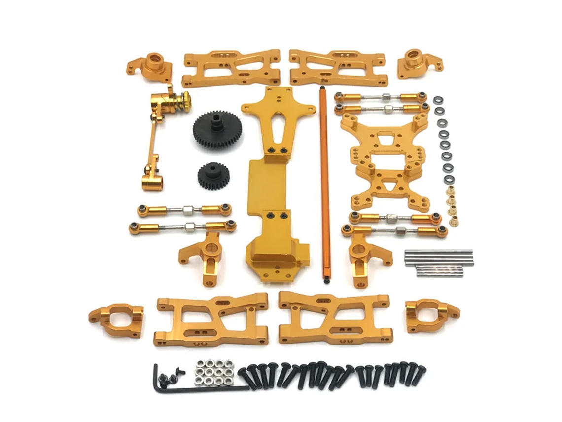 Roxoupgrade Metal: Assento C, Copo de Direção, Braço Oscilante, Eixo de Transmissão Central P/ Wltoys 1/14 144010 144001 144002 Peças Carro Rc MDUG