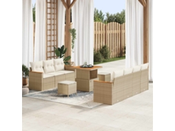 Vidaxl Conjunto De Sofá De Jardim 10 Pcs Bege Vime Pe