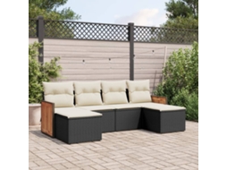 Vidaxl 6 Pcs Conjunto Sofás De Jardim C/ Almofadões Vime Pe Preto