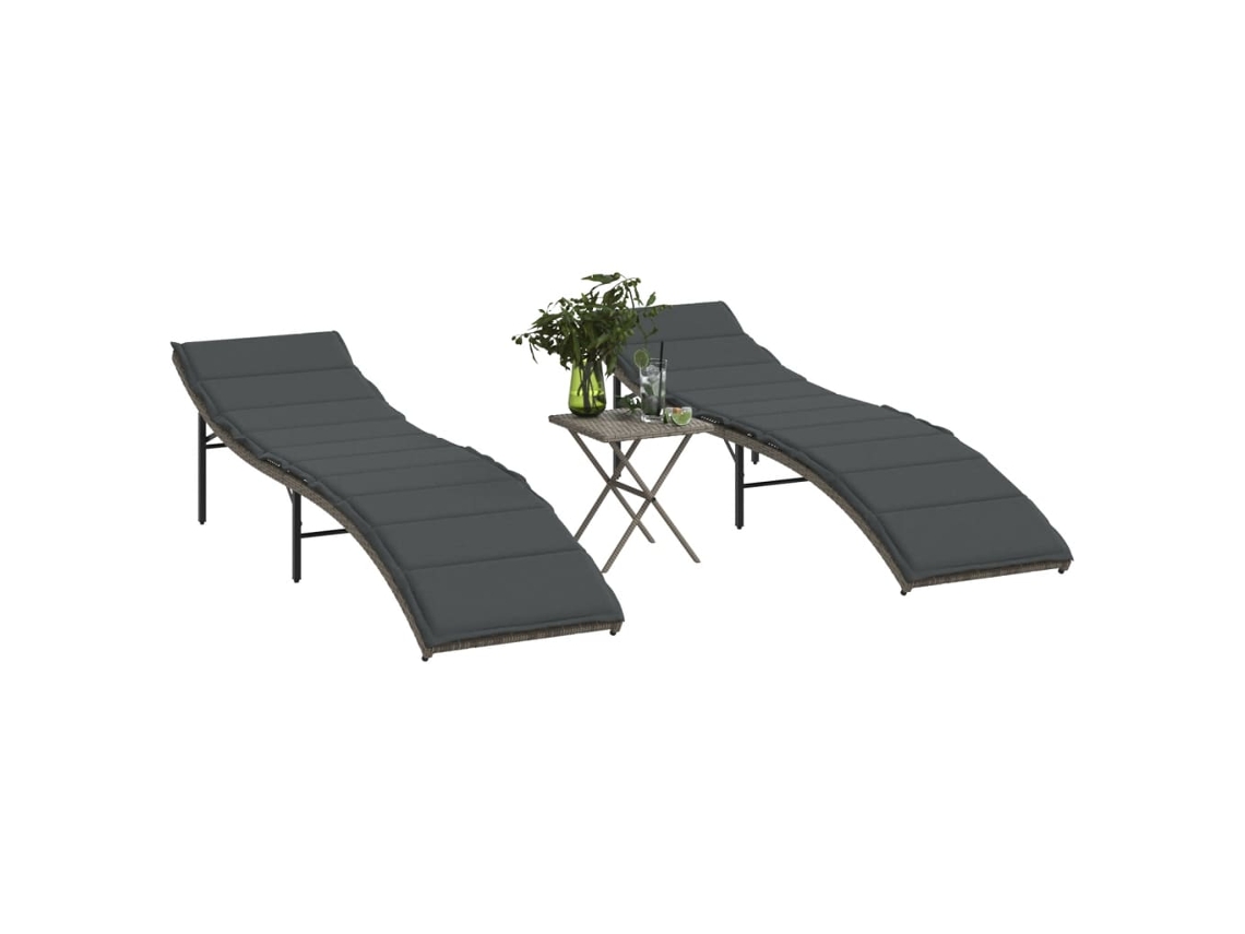 Vidaxl Espreguiçadeiras Com Mesa 2 Pcs Vime Pe Cinzento
