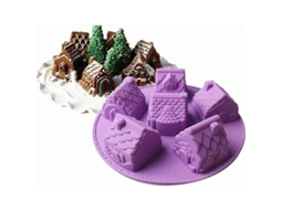 Mold de Silicone em Forma de Casa, 6 Cavidades, Antiaderente, para Bolo, Cupcake, Chocolate e Sabonete