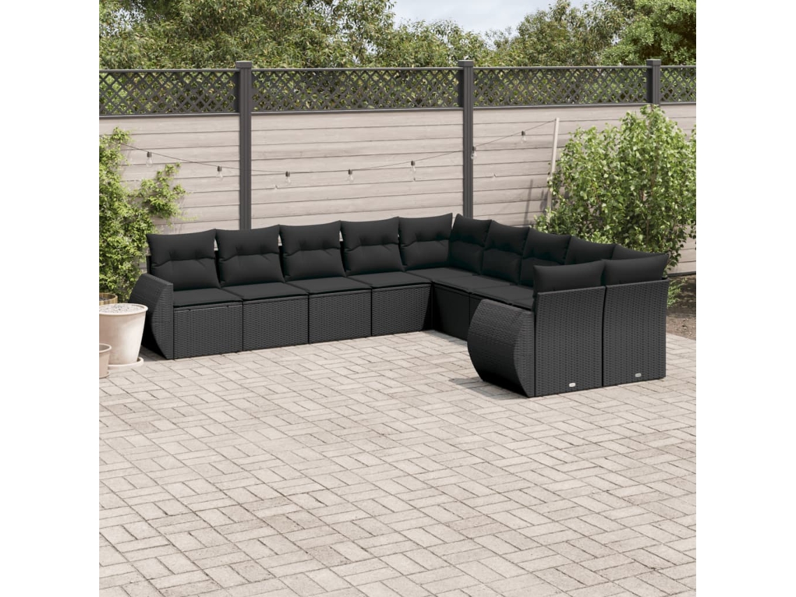 Vidaxl 10 Pcs Conjunto Sofás De Jardim C/ Almofadões Vime Pe Preto