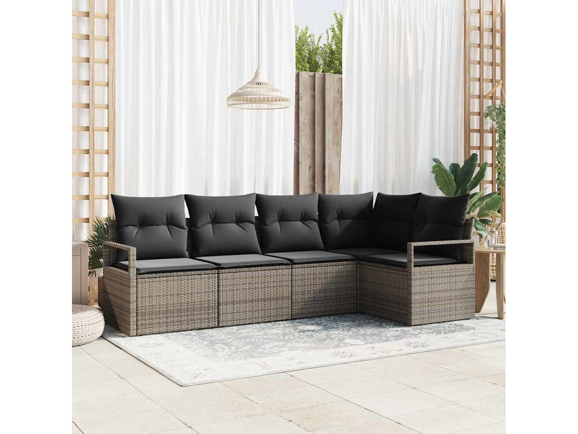 Vidaxl Conjunto De Sofá De Jardim 5 Unid. Cinzeto Vime Pe