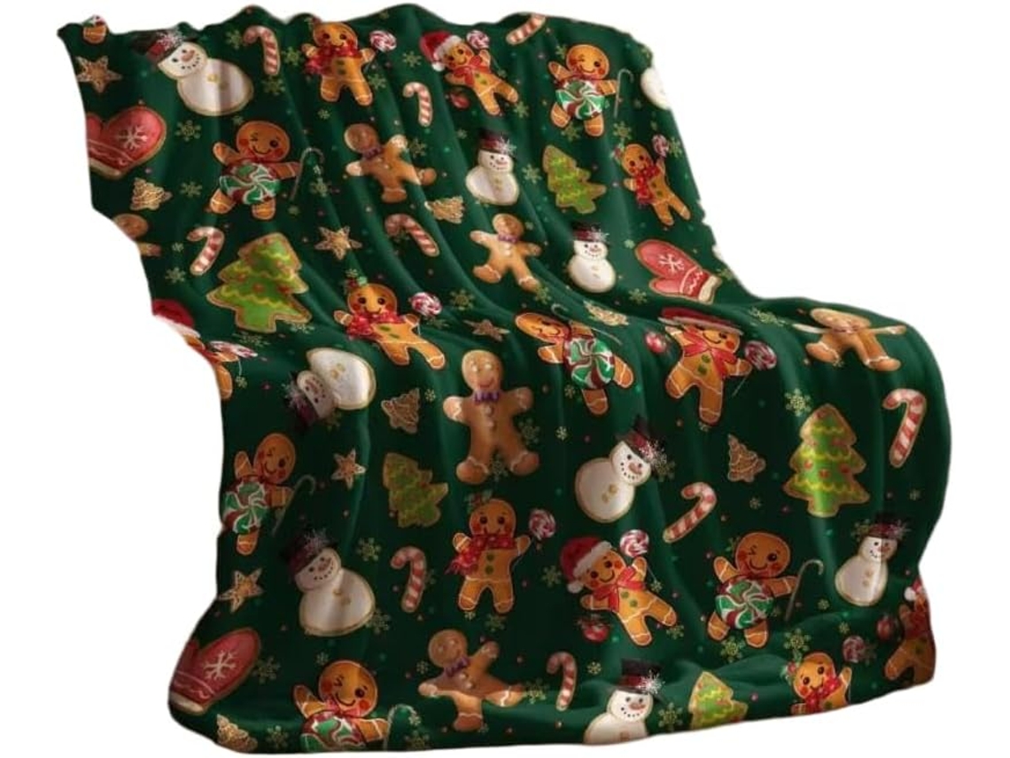 Manta de Natal Syjym com Papai Noel Estampa Digital Flocos Neve Ideal para Lazer, Macio, Quente, Ideal para Qu