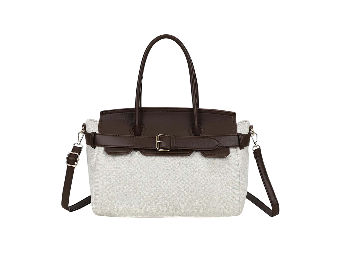 Mini Mala De Mão Para Mulher Em Lona Crua Com Cinto De Fivela Metálica