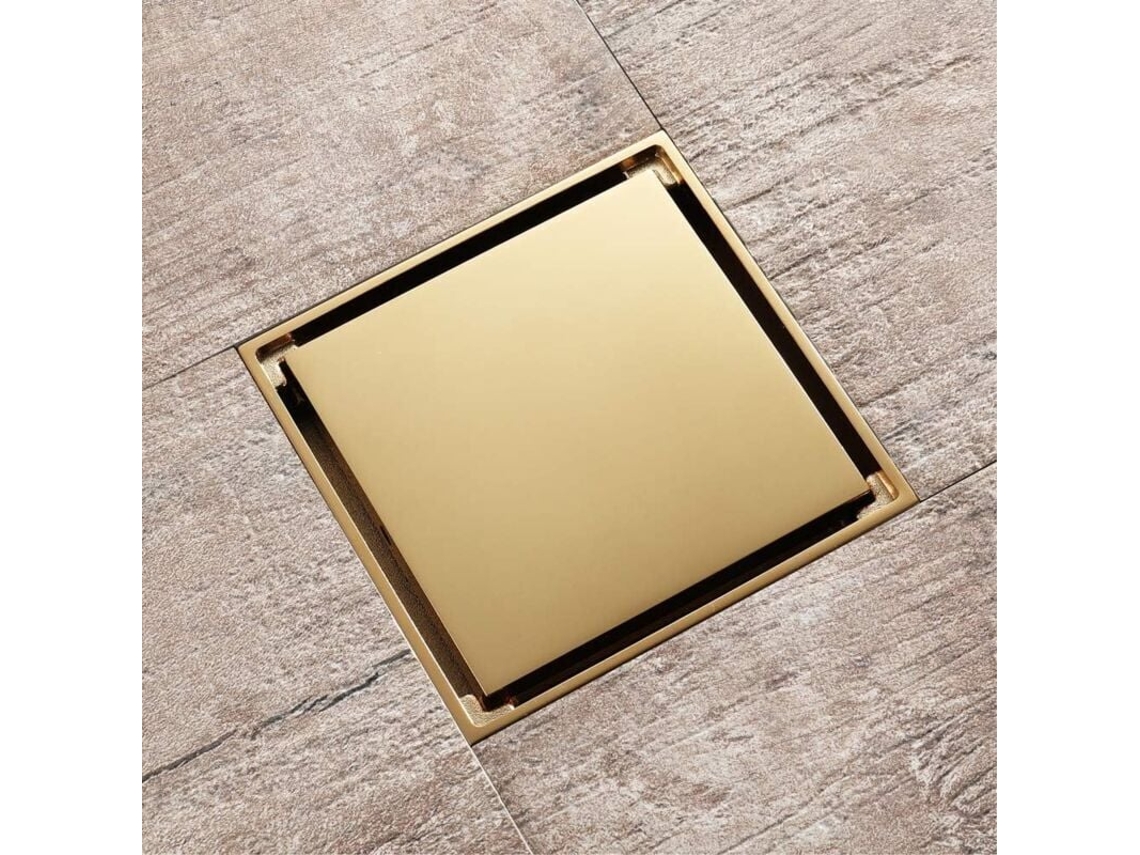 Ralo de Piso Quadrado em Latão com Sifão, 10 Cm, Ralo de Chuveiro À Prova de Odores para Banheiro e Cozinha. AQUAFORGE