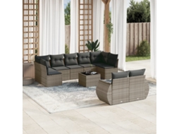 Vidaxl 10 Pcs Conjunto Sofás De Jardim C/ Almofadões Vime Pe Cinzento