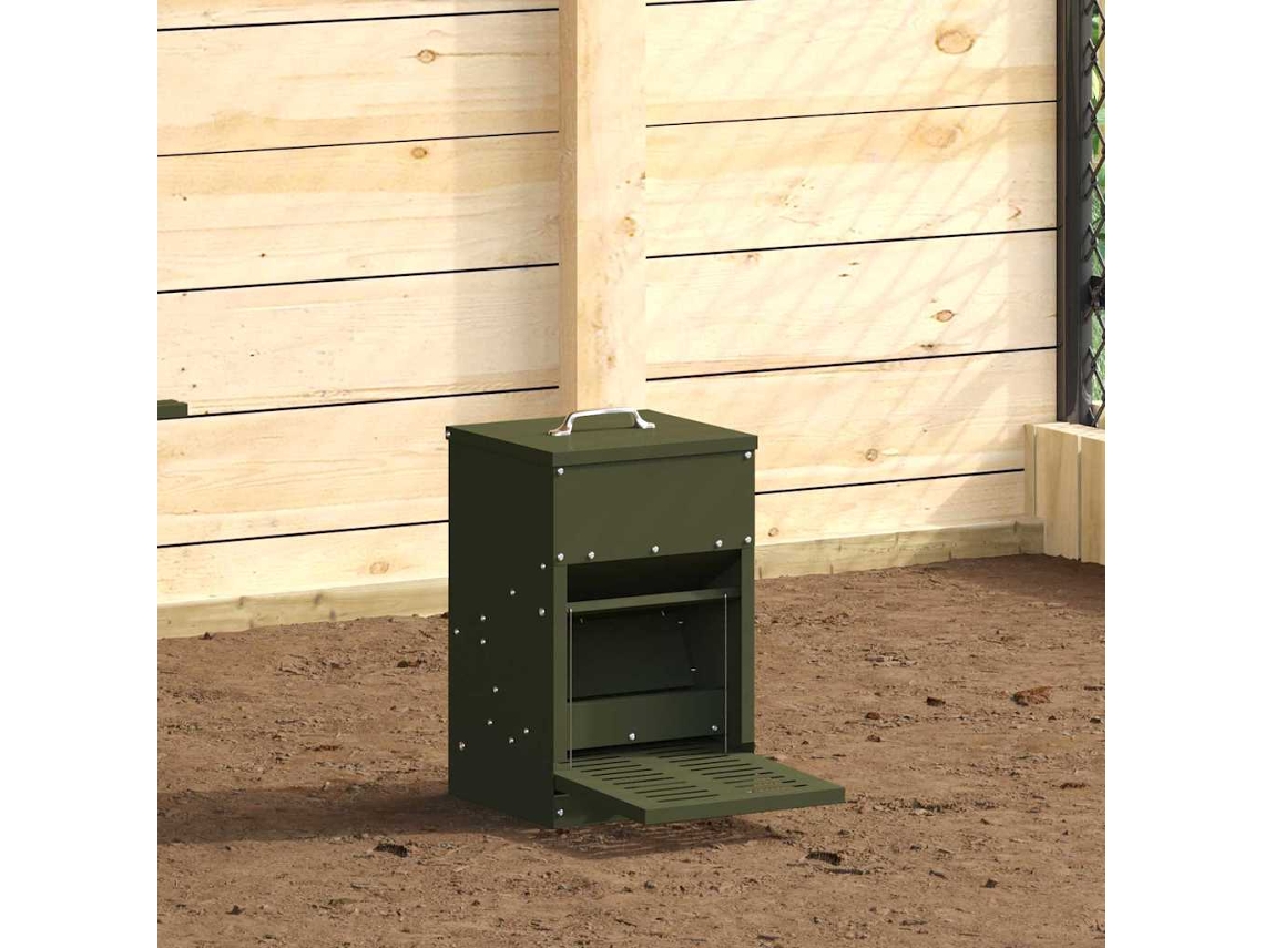 Vidaxl Comedouro De Pedal Para Frango Verde Oliva 25 X 42 X 40 Cm 4 Kg