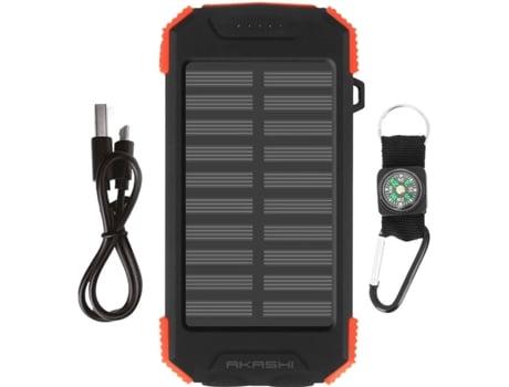 Powerbank AKASHI ALTPB10WIRLSOLAR (10000 mAh - USB - Preto)