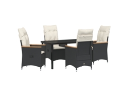 Conjunto 5 De Jantar De Jardim De Vidaxl Com Almofadas Rattan Poliéster Preto