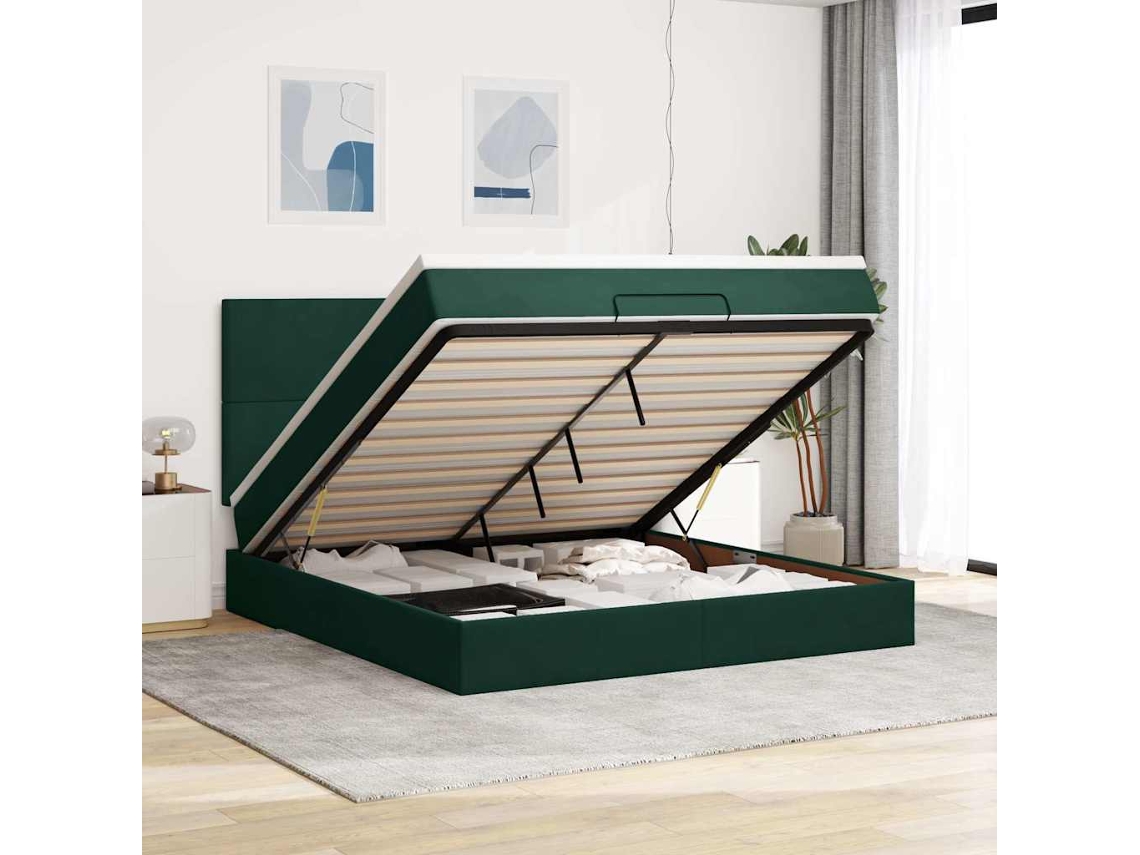 Vidaxl Estrutura De Cama Otomana Com Colchão Verde Escuro Veludo