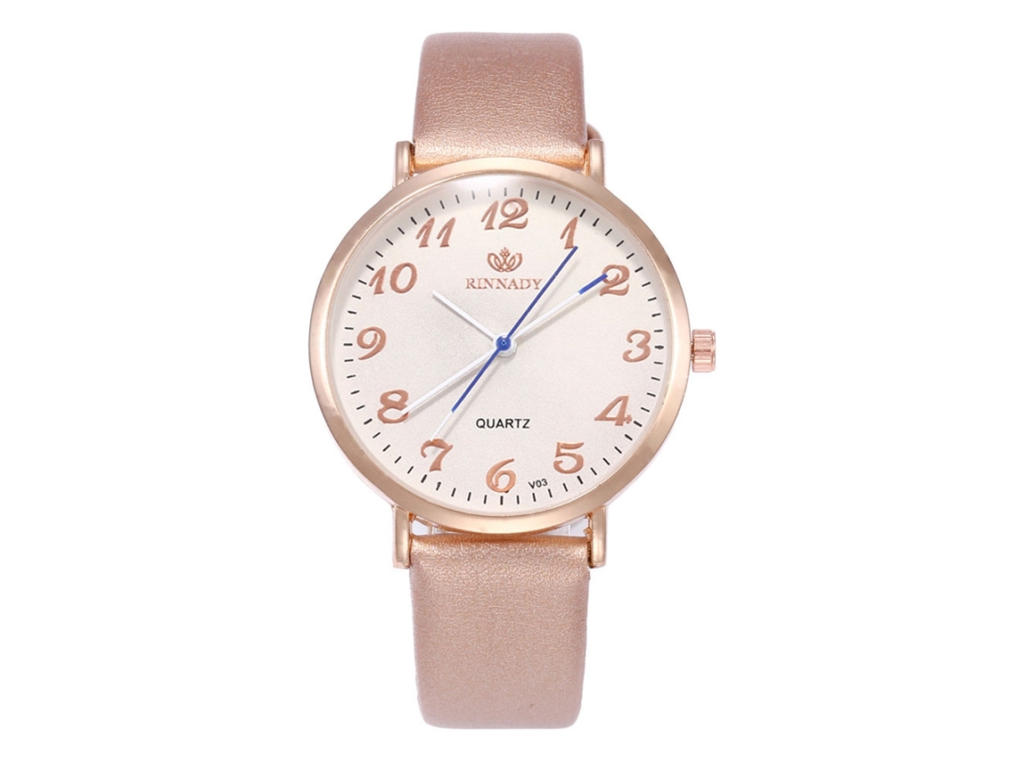 Reloj De Pulsera De Cuero Pu Para Parejas Con Dial Redondo De Cuarzo, Oro, Moda