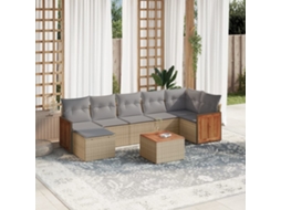Vidaxl 8 Pcs Conjunto De Sofás P/ Jardim Com Almofadões Vime Pe Bege