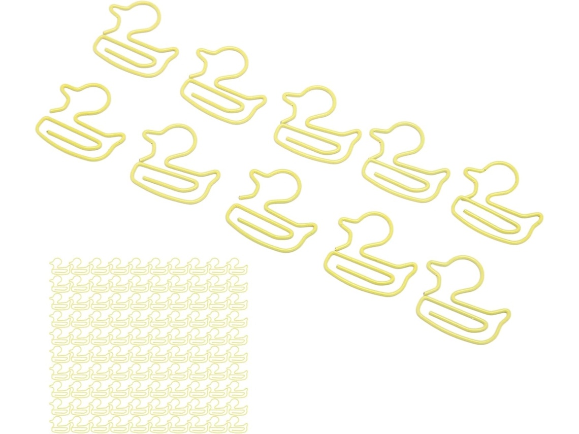 Conjunto de 100 mini clipes de mesa em formato de pato amarelo, clipes de metal leves para organizar documentos não utilizados em sala de aula.
