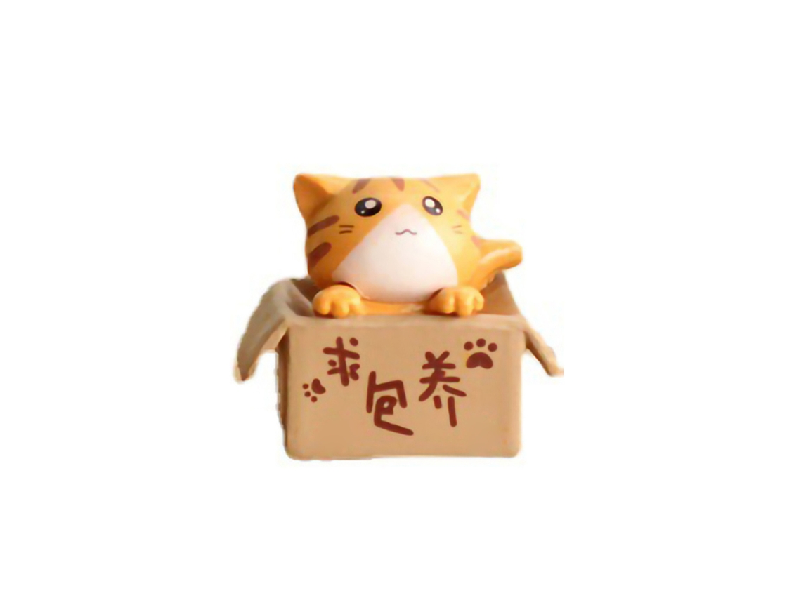 Estátua Pequena Gato Box Cat Decoração Casa Car Amarela