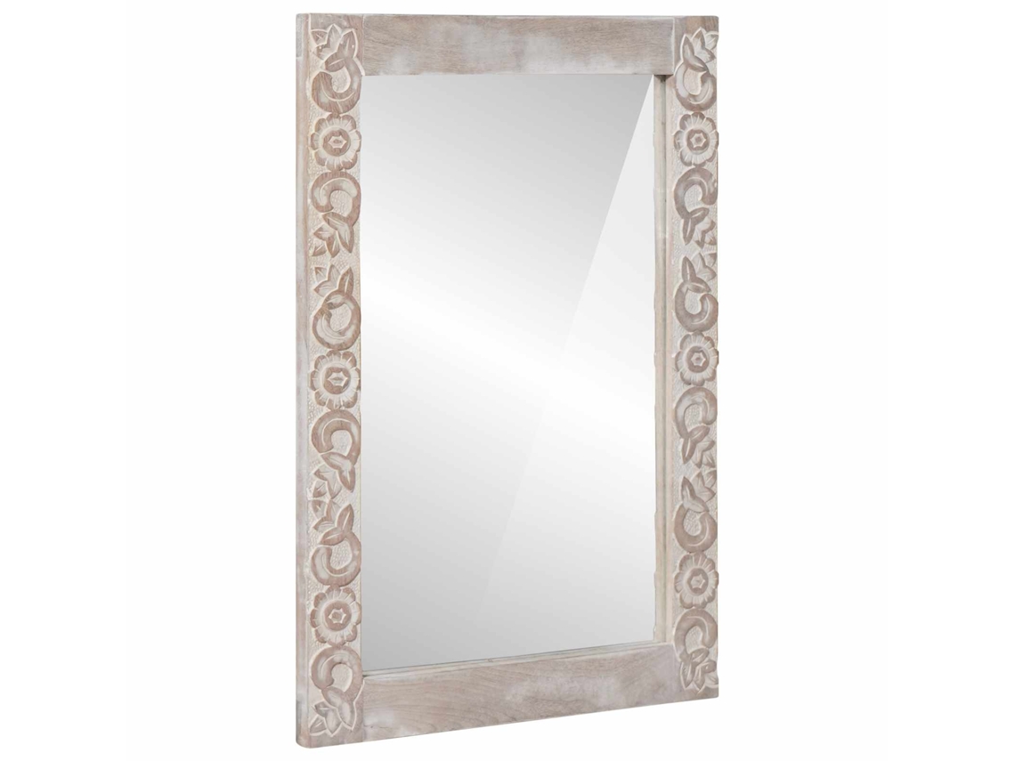 Vidaxl Espelho De Parede Branco 70 X 50 Cm Madeira De Manga Maciça