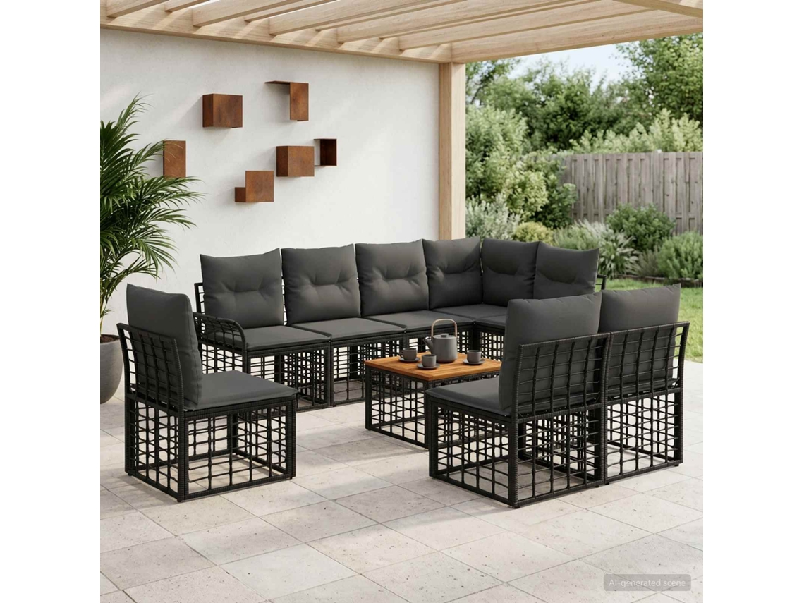 Vidaxl Conjunto De Sofás Para Exterior 9 Pcs Preto E Cinza Escuro