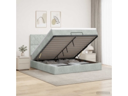 Vidaxl Cama De Armazenamento Led Com Colchão Cinzento-claro