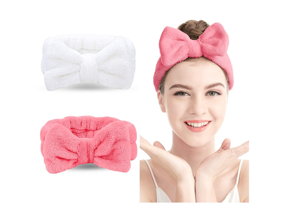 Faixa de Cabeça de Spa 2 Un de Faixa de Cabelo com Laço para Mulhers Maquiagem Facial Faixa de Cabeça de Lã Coral Macia para Lavar O Rosto JEDBESETZT