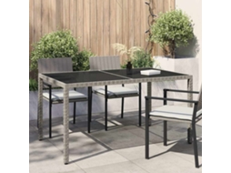 Vidaxl Mesa De Jardim 150x90x75 Cm Vidro Temperado E Vime Pe Cinzento