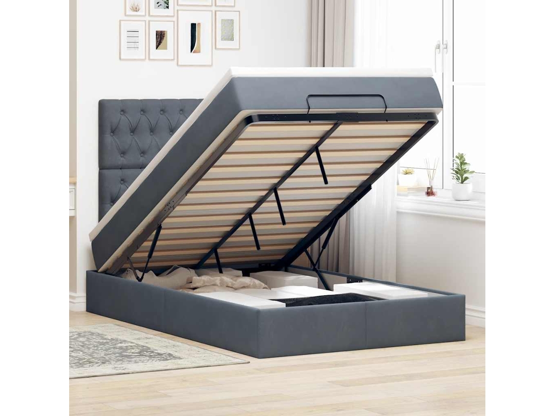 Vidaxl Estrutura De Cama Otomana Com Colchões Cinza Escuro Veludo