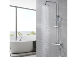 Coluna de Chuveiro Termostática 38 C Conjunto de Chuveiro Cromado com 3 Modos de Chuveiro de Mão Alto Ajustável 80-110 Cm AURALUM MAX (Outlet Caixa Aberta)