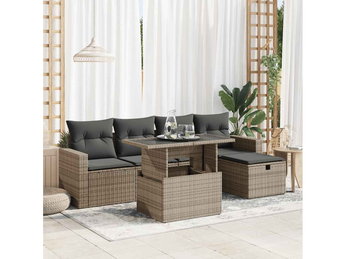 Vidaxl 6 Pcs Conjunto Sofás de Jardim com Almofadões Vime Cinzento