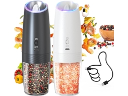 Conjunto De Moedor De Pimenta Elétrico Recarregável Com Luz Led Branca, Taça Lavável De 135 Ml E Funcionamento Com Uma Mão