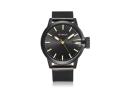 Relógio masculino de quartzo à prova d'água, elegante e com pulseira de couro PU (preto)