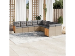 Vidaxl 10 Pcs Conjunto De Sofás P/ Jardim Com Almofadões Vime Pe Bege