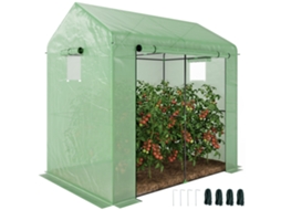 Serra de jardim com porta e janelas enroláveis, aço e PE (200x140x200cm) verde