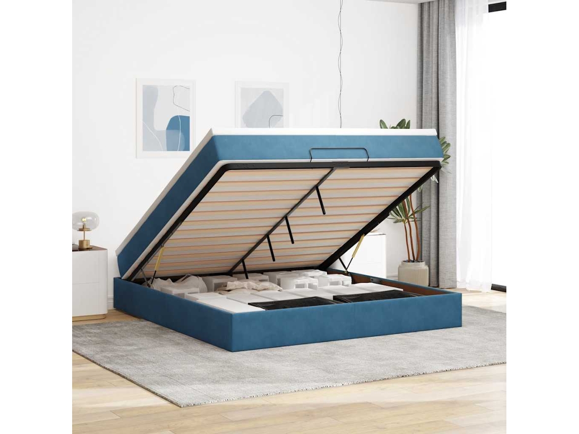 Estrutura De Cama Otomana Com Colchão 180x200 Cm Azul Escuro