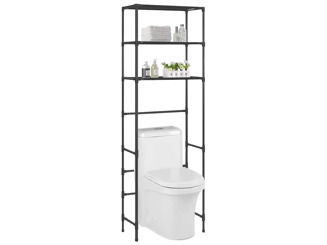 Vidaxl Estante Com 3 Prateleiras P/ Casa De Banho 53x28x169 Cm Preto