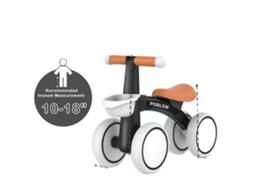 Bicicleta De Equilíbrio, 4 Rodas, Assento Ajustável, Preto