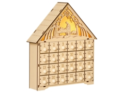 Calendário Do Advento De Madeira Com 24 Gavetas, Decoração Natalina Com Presépio Esculpido E Luzes, 26,6 X 6 X 30 Cm