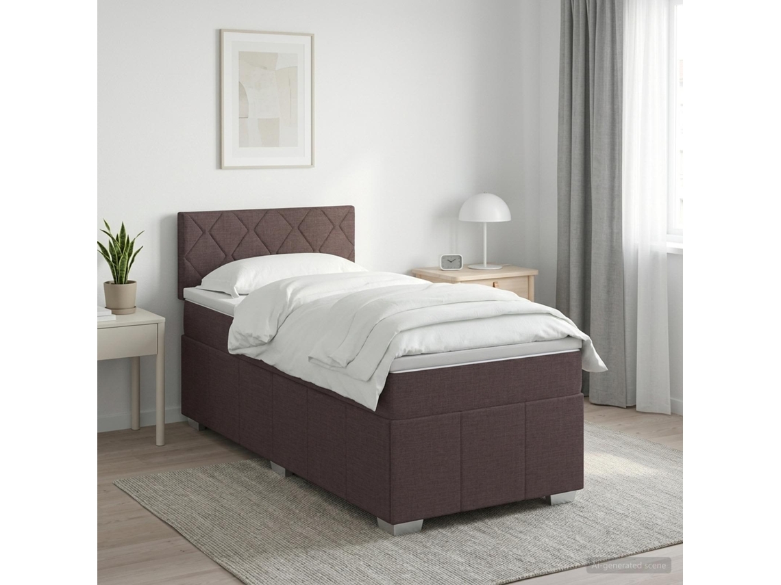 Vidaxl Cama Box Spring Com Colchão Marrom Escuro 100 X 200 Cm Tecido